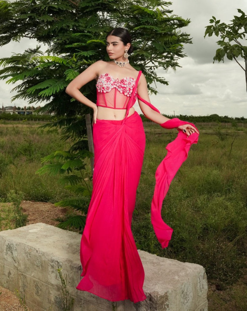 Love In Bloom fuscia Corset Drape Saree