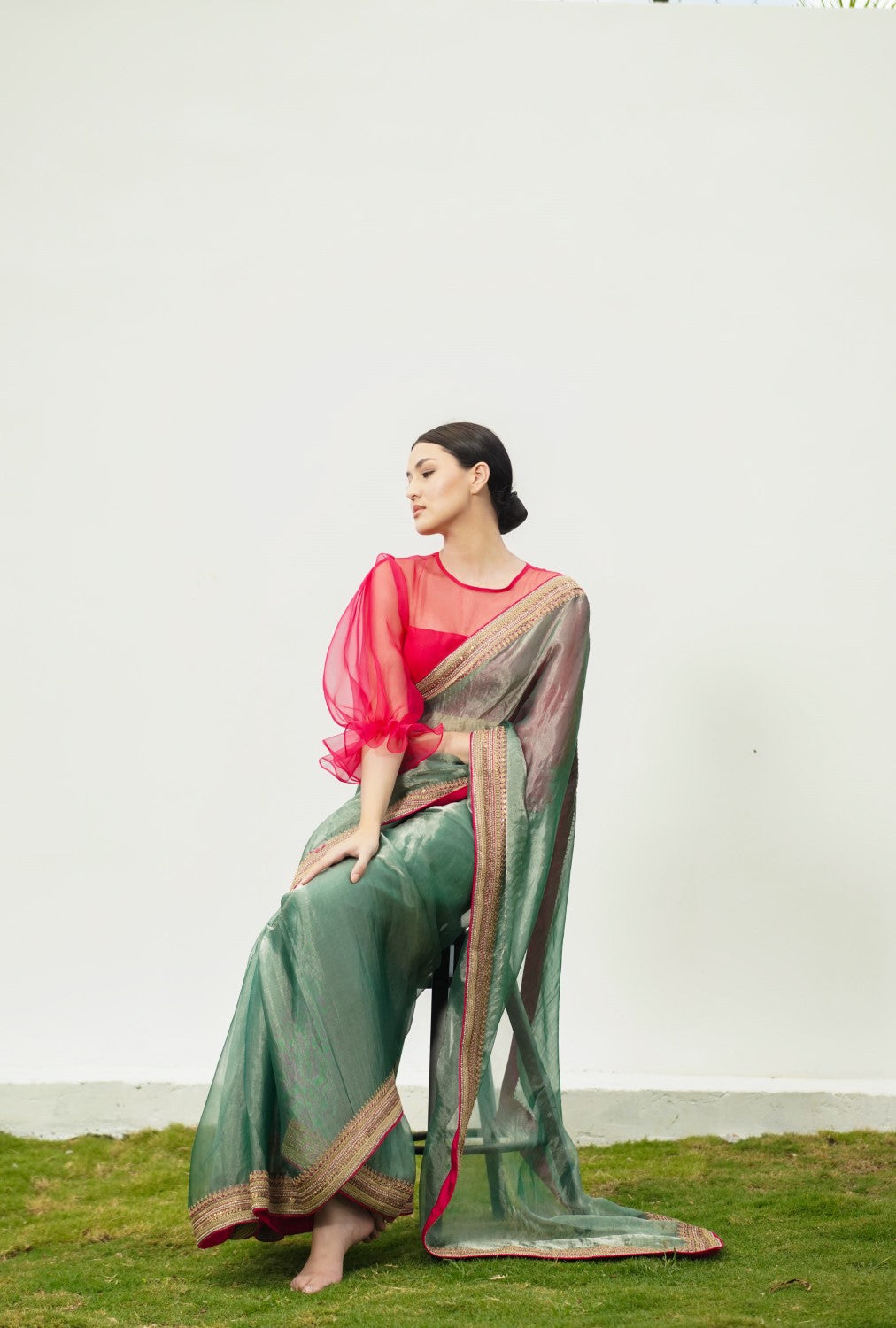 Sajda 
Green Tissue Saree