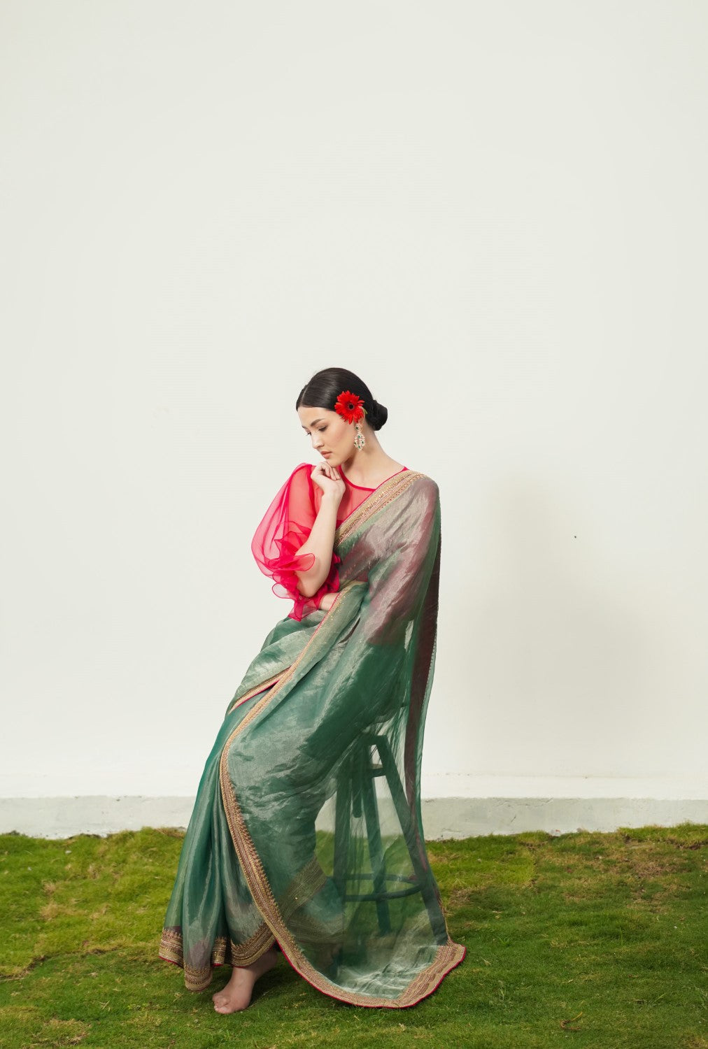 Sajda 
Green Tissue Saree