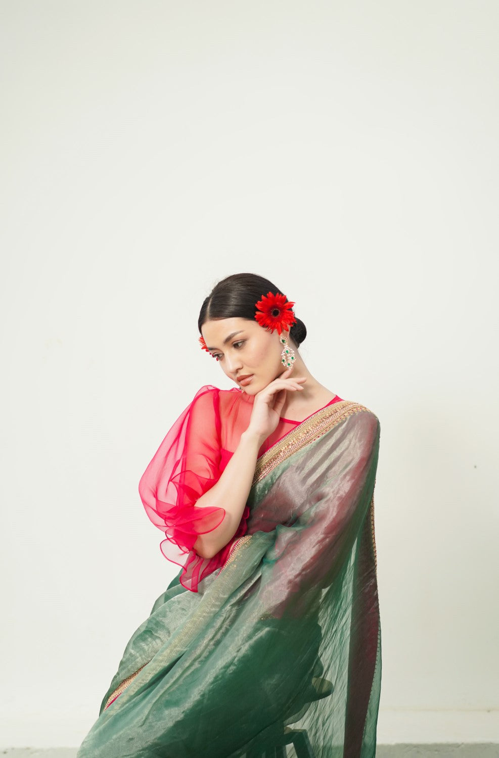 Sajda 
Green Tissue Saree