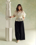 Edit 2 Organza Ivory peplum top with Black flared pants